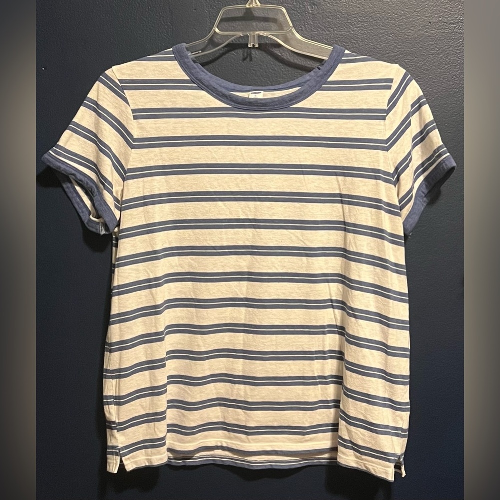 Old Navy Blue and White Striped Short Sleeve Tee